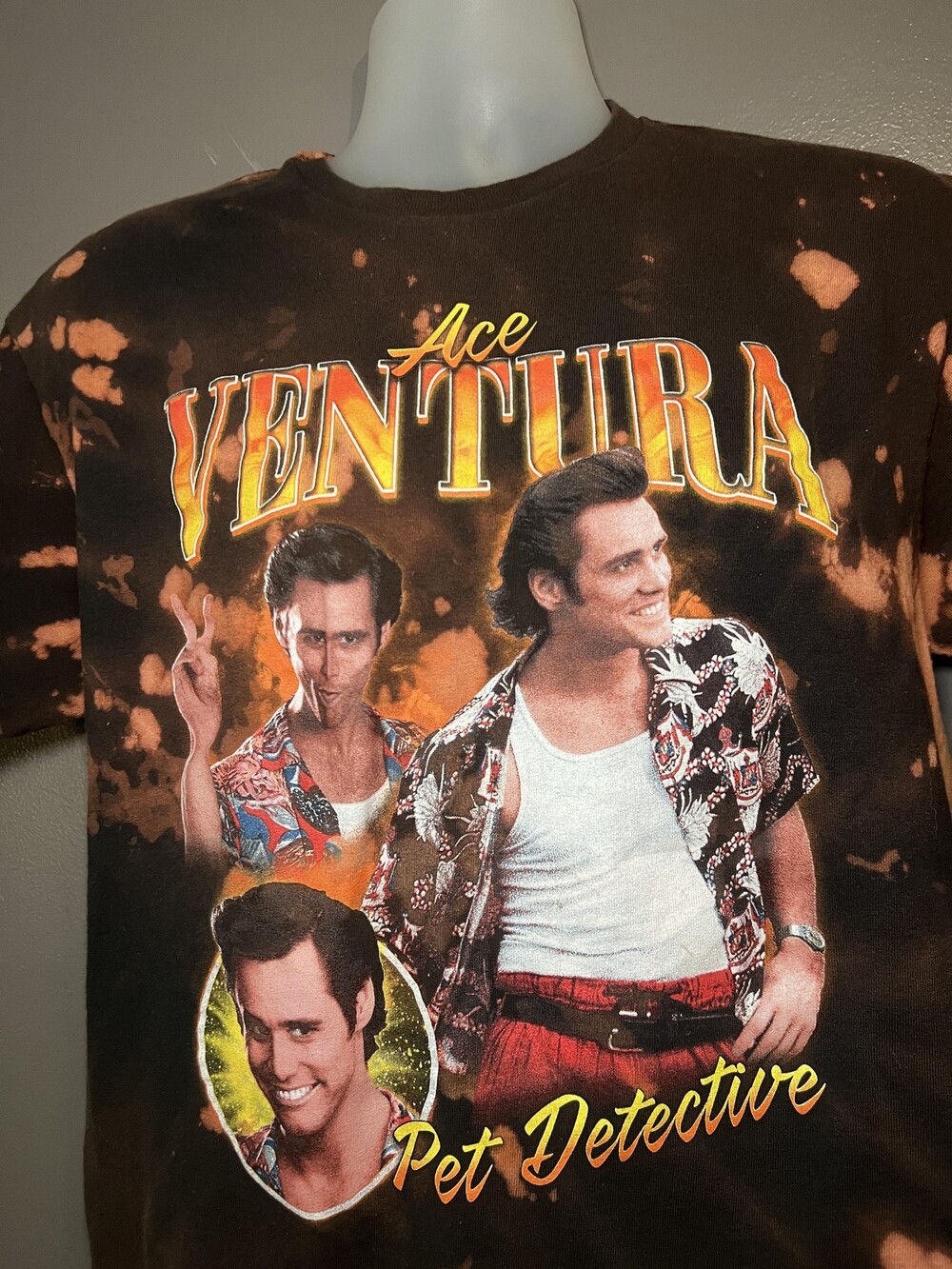 Ace Ventura Pet Detective Shirt Mens Large Black Bleach Tie Dye Movie Graphic